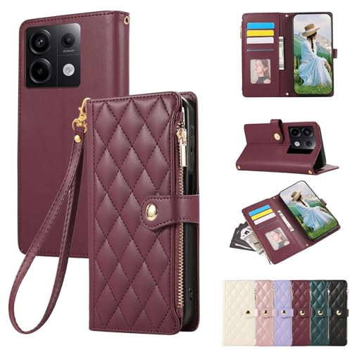 Vaitasy Handyhülle für Xiaomi Redmi Note 13 Pro 5G Reißverschluss Hülle Business PU Leder Klapphülle für Redmi Note 13 Pro 5G Schutzhülle mit Kartensteckplatz Ständer Rot von Vaitasy