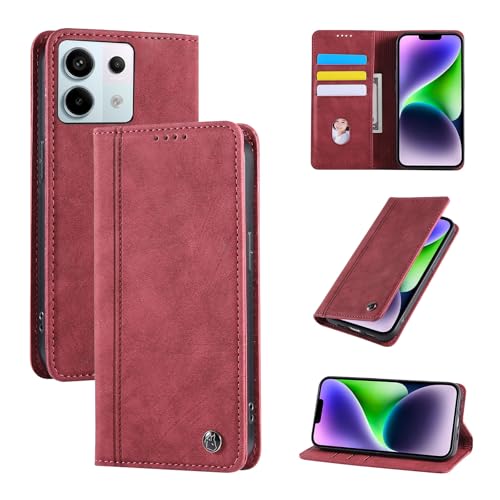 Vaitasy Handyhülle für Xiaomi Redmi Note 13 Pro Klapphülle Starker Magnetic Closure PU Leder Hülle mit Ständer Kartenfach Schutzhülle für Redmi Note 13 Pro - Rot von Vaitasy
