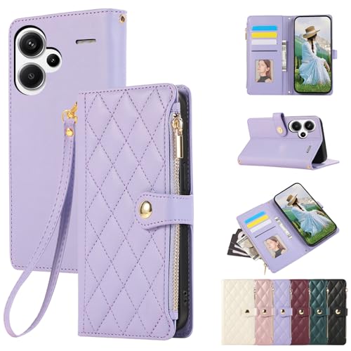 Vaitasy Handyhülle für Xiaomi Redmi Note 13 Pro Plus 5G Reißverschluss Hülle Business PU Leder Klapphülle für Redmi Note 13 Pro Plus 5G Schutzhülle mit Kartensteckplatz Ständer Lila von Vaitasy