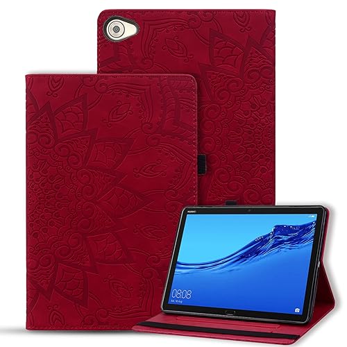 Vaitasy Hülle Huawei MediaPad M5 Lite 10 10.1 Zoll 2018 Schutzhülle Anti-Kratzer PU Leder Flip Hülle mit Ständerfunktion für MediaPad M5 Lite 2018 - Mandala Rot von Vaitasy