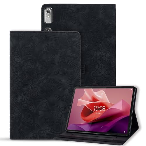 Vaitasy Hülle Lenovo Tab P12 12.7 Zoll 2023 Schutzhülle PU Leder Flip Book Cover mit Kartensteckplatz für Lenovo Tab P12 12.7" TB370FU - Mandala Schwarz von Vaitasy