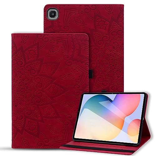 Vaitasy Hülle Samsung Galaxy Tab S5e 10.5 Zoll 2019 Schutzhülle Multi-Angle Hülle mit Kartenfach Wallet für Galaxy Tab S5e 2019 SM-T720/T725/T727 - Mandala Rot von Vaitasy