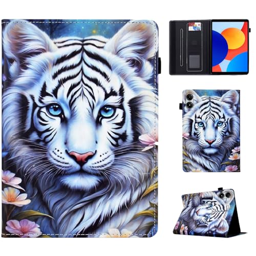 Vaitasy Hülle Xiaomi Redmi Pad Pro 12.1 Zoll 2024, Shockproof Weiche TPU Cover mit Ultra Dünn Folio Schutzhülle für Redmi Pad Pro 5G 12.1" - Weißer Tiger von Vaitasy