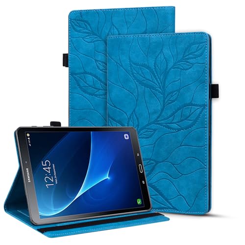 Vaitasy Hülle für Samsung Galaxy Tab A 10.1 Zoll 2016, Geprägte Blätter PU Leder Hülle mit Standfunktion Schutzhülle für Galaxy Tab A6 10.1" SM-T580/T585/T587 - Lebensbaum Blau von Vaitasy