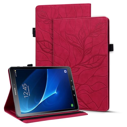 Vaitasy Hülle für Samsung Galaxy Tab A 10.1 Zoll 2016, Geprägte Blätter PU Leder Hülle mit Standfunktion Schutzhülle für Galaxy Tab A6 10.1" SM-T580/T585/T587 - Lebensbaum Rot von Vaitasy