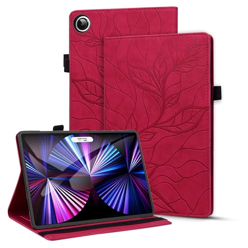 Vaitasy Hülle für Samsung Galaxy Tab A9 Plus 11 Zoll 2023, Kartenfach Wallet Schutzhülle mit Flip Book Hülle für Galaxy Tab A9 Plus 11" SM-X210/X215/X216 - Lebensbaum Rot von Vaitasy