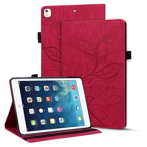 Vaitasy Hülle für iPad 10.2" 2021/2020/2019 iPad Air 10.5" 2019, PU Leder Hülle mit Pencil Stifthalter Schutzhülle für iPad 10.2" 9./8./7. Generation - Lebensbaum Rot von Vaitasy