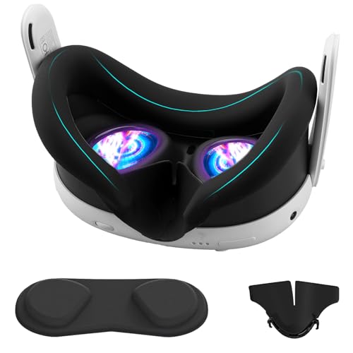 Vakdon VR Face Cover kompatibel mit Quest 3 Facial Interface, Anti-Leckage Light Ersatz Gesichtspolster mit Nasenpolster und Linsenschutz, Schweißfest, Waschbar für Quest 3 Headset von Vakdon
