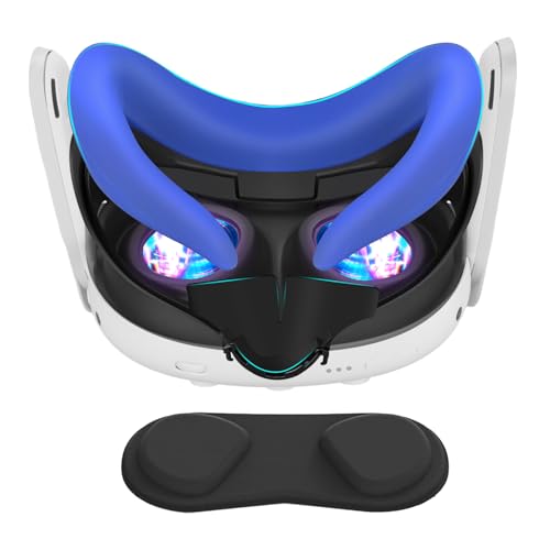 Vakdon VR Face Cover kompatibel mit Quest 3 Facial Interface, Blau Anti-Leckage Light Ersatz Gesichtspolster mit Nasenpolster und Linsenschutz, Schweißfest, Waschbar für Quest 3 Headset von Vakdon