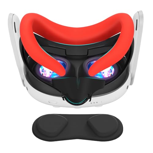 Vakdon VR Face Cover kompatibel mit Quest 3 Facial Interface, Rot Anti-Leckage Light Ersatz Gesichtspolster mit Nasenpolster und Linsenschutz, Schweißfest, Waschbar für Quest 3 Headset von Vakdon
