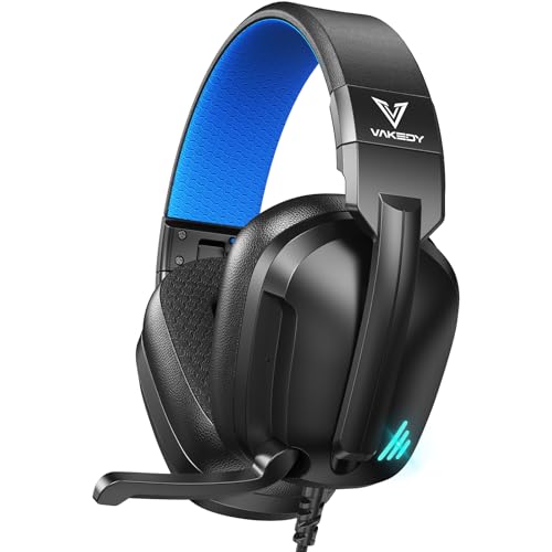 Vakedy Gaming Headset für PS4,PS5,PC,Xbox,Switch,Gaming Kopfhörer mit Mikrofon,High-Definition Kopfhörer mit Geräuschunterdrückung und 3,5 mm Buchse Inline-Bedienelementen – Schwarz/Blau von Vakedy