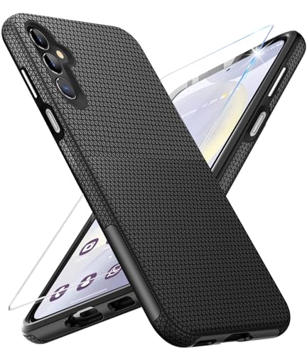 Handyhülle Samsung Galaxy S24 Hülle mit Schutzfolie, Stoßfest Bumper Kratzfestigkeit rutschfest Schutzhülle Galaxy S24 5G Silikon PC Hard für Samsung S24 5G Case Cover Tasche (Schwarz) von Vaki