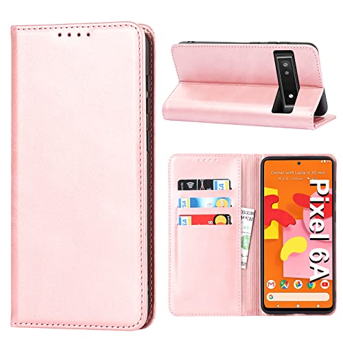 Handyhülle für Google Pixel 6A Hülle, Schutzhülle Pixel 6A 5G Leder Wallet Kartenfach Standfunktion Stoßfest Klapphülle Hüllen Pixel 6A 5G 6.1" Flip Case Cover (rosa) von Vaki