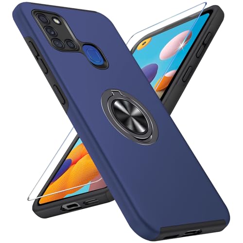 Handyhülle für Samsung Galaxy A21S Hülle mit Schutzfolie, Schutzhülle A21S Case mit Magnetischer Ring Ständer Kratzfest Fallfestigkeit Stoßfest Panzerhülle für Samsung A21S Cover (Blau) von Vaki