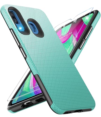 Handyhülle für Samsung Galaxy A40 Hülle mit Schutzfolie, Schutzhülle Galaxy A40 Bumper Stoßfest Case Rutschfester Textur Hard PC Rugged Hüllen Galaxy A40 Cover (Grün) von Vaki