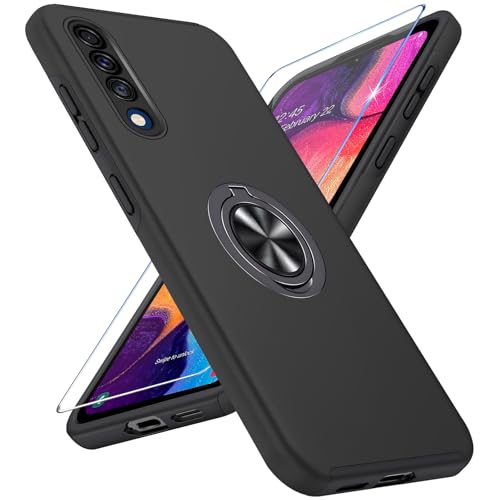Handyhülle für Samsung Galaxy A50 Hülle mit Schutzfolie, Schutzhülle A50 Case mit Magnetischer Ring Ständer Kratzfest Fallfestigkeit Stoßfest Panzerhülle für Samsung A50 Cover (Schwarz) von Vaki