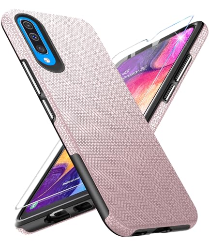 Handyhülle für Samsung Galaxy A50 Hülle mit Schutzfolie, Stoßfest Bumper Kratzfestigkeit rutschfest Schutzhülle Galaxy A50 Schwer Silikon Armor für Samsung A50 Case Cover Tasche (Rosa) von Vaki