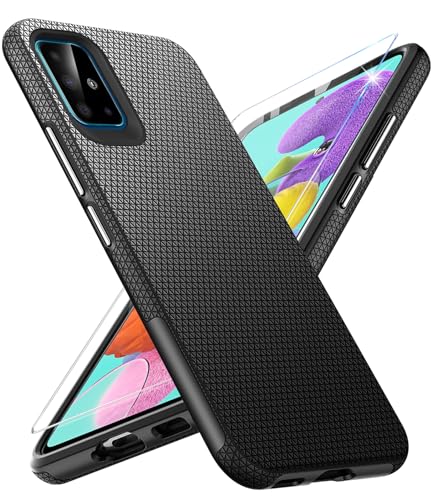 Handyhülle für Samsung Galaxy A51 4G Hülle mit Schutzfolie, Stoßfest Bumper Kratzfestigkeit Rutschfest Schutzhülle Galaxy A51 4G Schwer Silikon Armor für Samsung A51 4G Case Cover Tasche (Schwarz) von Vaki