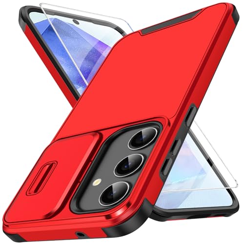 Handyhülle für Samsung Galaxy A55 5G Hülle mit Schutzfolie Und Slide Camera Cover Kameraschutz, A55 Schutzhülle Militärschutz Stoßfeste Kratzfeste Panzerhülle für Samsung A55 5G Cover Tasche (Rot) von Vaki