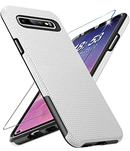 Handyhülle für Samsung Galaxy S10 4G Hülle mit Panzerglas Schutzfolie, Galaxy S10 Ständer Case Cover Bumper Stoßfest Kratzfestigkeit Rutschfest Schutzhülle Silikon Armor Galaxy S10 Hüllen (Silber) von Vaki