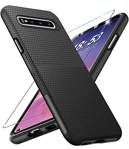 Handyhülle für Samsung Galaxy S10 4G Hülle mit Panzerglas Schutzfolie, Galaxy S10 Ständer Case Cover Bumper Stoßfest Kratzfestigkeit Rutschfest Schutzhülle Silikon Armor Galaxy S10 Hüllen (Schwarz) von Vaki