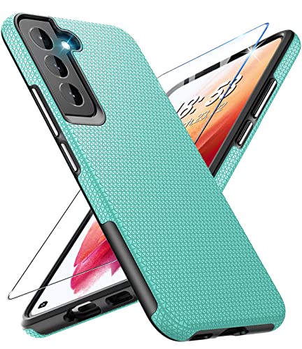 Handyhülle für Samsung Galaxy S21 Hülle mit Panzerglas Schutzfolie, Stoßfest Kratzfestigkeit rutschfest Schutzhülle Schwer Silikon Armor Galaxy S21 5G Hülle (Grün) von Vaki