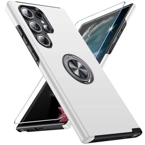 Handyhülle für Samsung Galaxy S22 Ultra Hülle mit Schutzfolie, Schutzhülle Galaxy S22 Ultra Case mit Magnetischer Ring Ständer Kratzfest Fallfestigkeit Stoßfest für Samsung S22 Ultra Cover (Silber) Handyhülle für Samsung Galaxy S22 Ultra Hülle mit Schutzfolie, Schutzhülle Galaxy S22 Ultra Case mit Magnetischer Ring Ständer Kratzfest Fallfestigkeit Stoßfest für Samsung S22 Ultra Cover (Silber) von Vaki