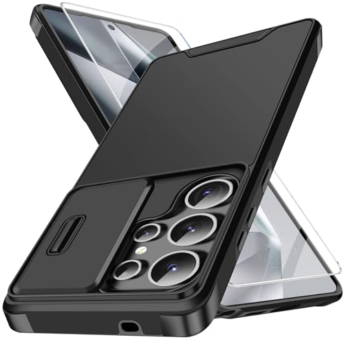 Handyhülle für Samsung Galaxy S24 Ultra Hülle mit Schutzfolie Und Slide Camera Cover Kameraschutz, Schutzhülle Militärschutz Stoßfeste Kratzfeste Panzerhülle für Samsung S24 Ultra 5G Tasche (Schwarz) von Vaki
