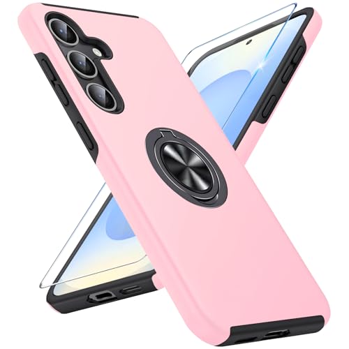 Handyhülle für Samsung Galaxy S25 Plus Hülle mit Schutzfolie, Schutzhülle Galaxy S25 Plus Case mit Magnetischer Ring Ständer Kratzfest Fallfestigkeit Stoßfest für Samsung S25 Plus 5G Cover (Rosa) von Vaki