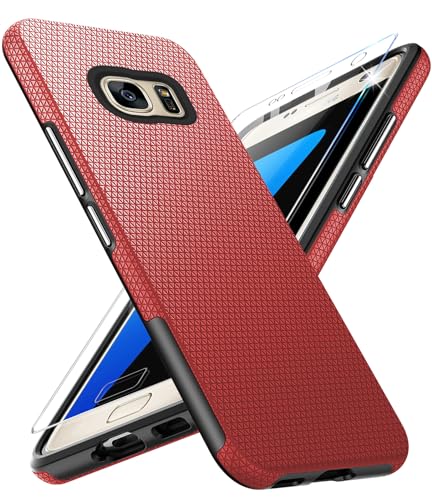Handyhülle für Samsung Galaxy S7 Hülle mit Schutzfolie, Stoßfest Bumper Kratzfestigkeit rutschfest Schutzhülle Galaxy S7 Schwer Silikon Armor für Samsung S7 Case Cover Tasche (Rot) von Vaki