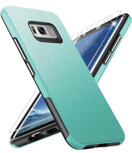 Handyhülle für Samsung Galaxy S8 Hülle mit Schutzfolie, Stoßfest Bumper Kratzfestigkeit rutschfest Schutzhülle Galaxy S8 Schwer Silikon Armor für Samsung S8 Case Cover Tasche (Grün) von Vaki
