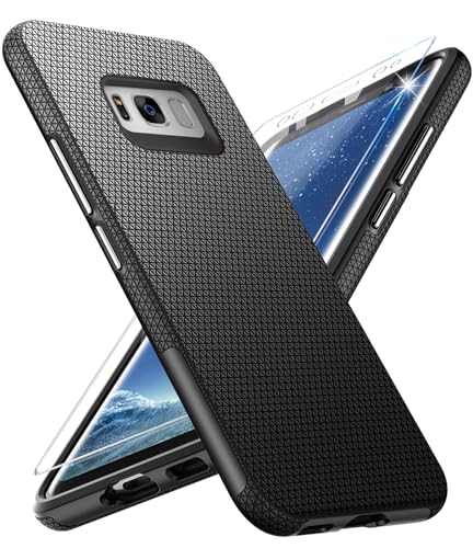 Handyhülle für Samsung Galaxy S8 Hülle mit Schutzfolie, Stoßfest Bumper Kratzfestigkeit rutschfest Schutzhülle Galaxy S8 Schwer Silikon Armor für Samsung S8 Case Cover Tasche (Schwarz) von Vaki