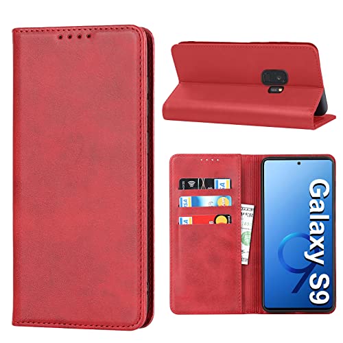 Handyhülle für Samsung Galaxy S9 Hülle, Schutzhülle Galaxy S9 Leder Wallet Kartenfach Standfunktion Stoßfest Klapphülle Hüllen Galaxy S9 5.8" Flip Case Cover (rot) von Vaki