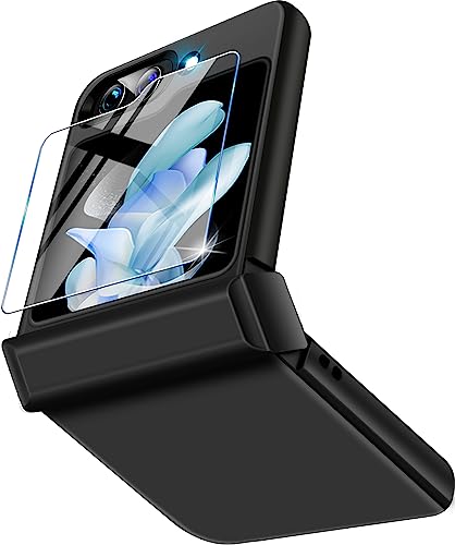 Handyhülle für Samsung Galaxy Z Flip 5 5G Hülle mit Displayschutzfolie, Ultra Dünn Leicht PC Schutzhülle Klapphülle Slim Kratzfest Firma Flip Case für Cover (Schwarz) von Vaki