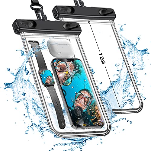 Schwimmen wasserdichte Handyhülle, 2 Stück Unterwasser Wasserhülle Wasserschutzhülle Summer Waterproof Phone Case für iPhone 12 13 14 Pro Max für Samsung S21FE S22 S20 FE Smartphones (2xSchwarz) von Vaki