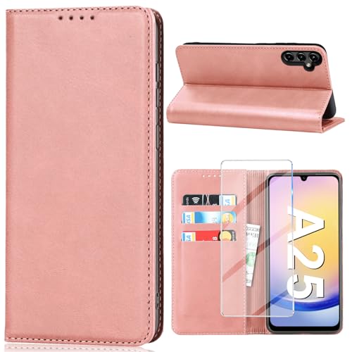Vaki Handyhülle für Samsung Galaxy A25 5G Hülle mit Schutzfolie, Schutzhülle Galaxy A25 PU Lederhüllen Wallet Kartenfach Standfunktion Klapphülle für Samsung A25 5G Flip Case Cover Tasche (Rosa) von Vaki