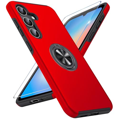 Vaki Handyhülle für Samsung Galaxy A34 5G Hülle mit Schutzfolie, Schutzhülle Galaxy A34 Case mit 360° Magnetischer Ring Ständer Kratzfest Fallfestigkeit Stoßfest für Samsung A34 5G Cover (Rot) von Vaki