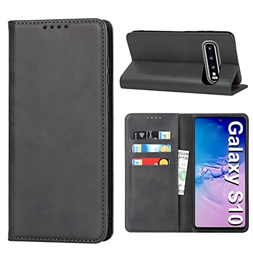 Vaki Handyhülle für Samsung Galaxy S10 4G Hülle, Schutzhülle Galaxy S10 4G Leder Wallet Kartenfach Standfunktion Stoßfest Klapphülle Hüllen Galaxy S10 4G 6.1" Flip Case Cover (Schwarz) von Vaki