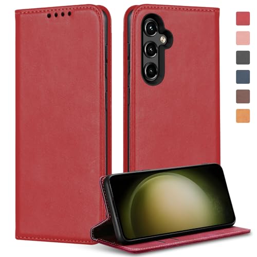 Vaki Handyhülle für Samsung Galaxy S23 5G Hülle mit Panzerglas Schutzfolie, Schutzhülle S23 Leder Wallet Kartenfach Standfunktion Stoßfest Klapphülle Hüllen Galaxy S23 5G Case Cover (rot) von Vaki