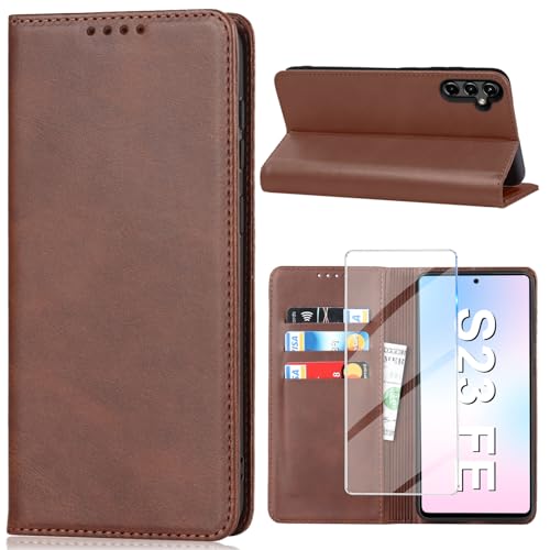 Vaki Handyhülle für Samsung Galaxy S23 Ultra Hülle mit Schutzfolie, Schutzhülle S23 Ultra PU Leder Wallet Kartenfach Ständer Kameraschutz Klapphülle Case Samsung S23 Ultra 5G Cover (Braun) von Vaki