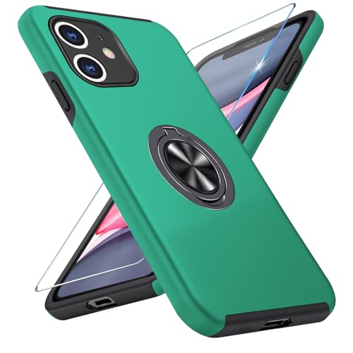 Vaki Handyhülle für iPhone 11 Hülle mit Schutzfolie, Schutzhülle für iPhone 11 Case mit Magnetischer Ring Ständer Kratzfest Fallfestigkeit Stoßfest für iPhone 11 Cover (Grün) von Vaki