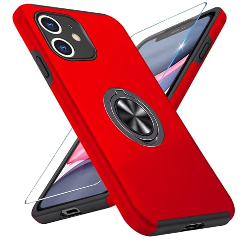 Vaki Handyhülle für iPhone 11 Hülle mit Schutzfolie, Schutzhülle für iPhone 11 Case mit Magnetischer Ring Ständer Kratzfest Fallfestigkeit Stoßfest für iPhone 11 Cover (Rot) von Vaki