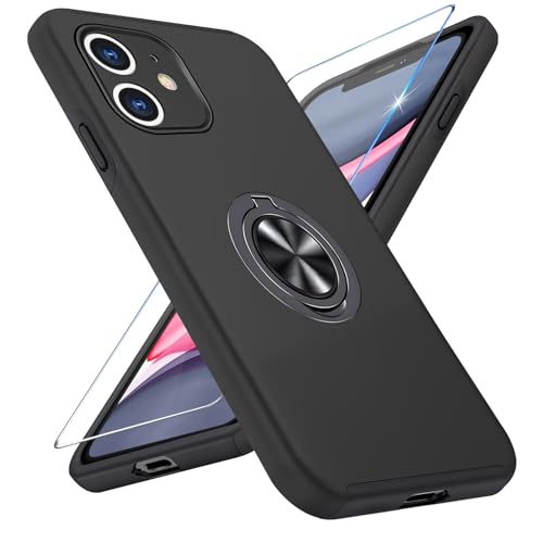 Vaki Handyhülle für iPhone 11 Hülle mit Schutzfolie, Schutzhülle für iPhone 11 Case mit Magnetischer Ring Ständer Kratzfest Fallfestigkeit Stoßfest für iPhone 11 Cover (Schwarz) von Vaki