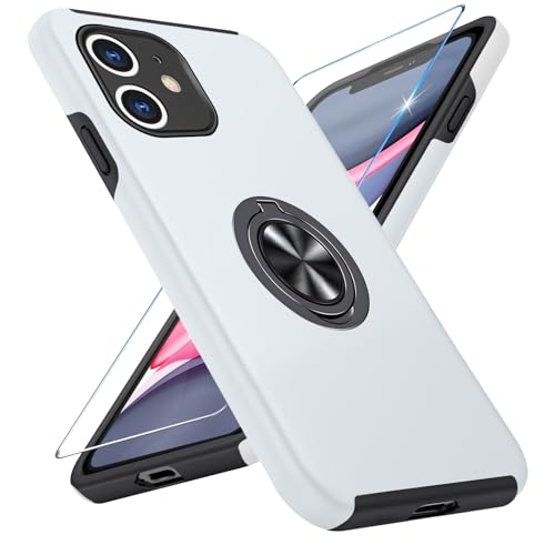 Vaki Handyhülle für iPhone 11 Hülle mit Schutzfolie, Schutzhülle für iPhone 11 Case mit Magnetischer Ring Ständer Kratzfest Fallfestigkeit Stoßfest für iPhone 11 Cover (Silber) von Vaki