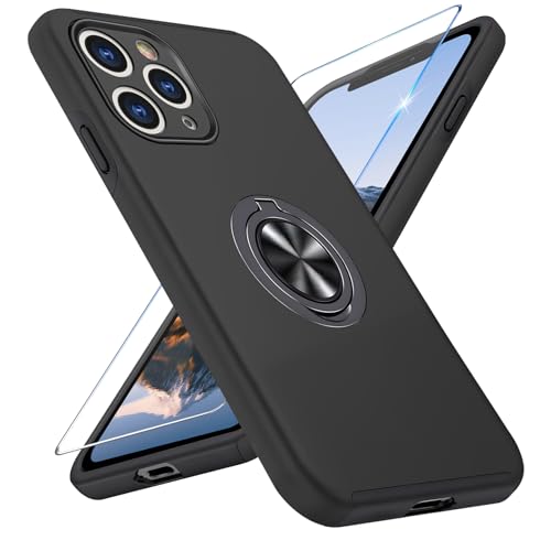 Vaki Handyhülle für iPhone 11 Pro Hülle mit Schutzfolie, Schutzhülle Case mit 360° Magnetischer Ring Ständer Kratzfest Fallfestigkeit Stoßfest für iPhone 11 Pro Cover (Schwarz) von Vaki