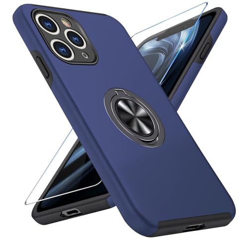 Vaki Handyhülle für iPhone 11 Pro Max Hülle mit Schutzfolie, Schutzhülle Case mit 360° Magnetischer Ring Ständer Kratzfest Fallfestigkeit Stoßfest für iPhone 11 Pro Max Cover (Blau) von Vaki