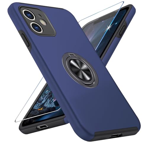 Vaki Handyhülle für iPhone 12 Hülle mit Schutzfolie, Schutzhülle Case mit 360° Magnetischer Ring Ständer Kratzfest Fallfestigkeit Stoßfest für iPhone 12 Cover (Blau) von Vaki