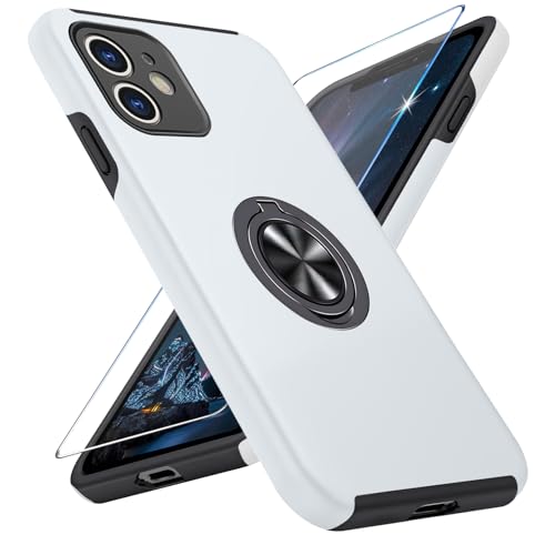 Vaki Handyhülle für iPhone 12 Hülle mit Schutzfolie, Schutzhülle Case mit 360° Magnetischer Ring Ständer Kratzfest Fallfestigkeit Stoßfest für iPhone 12 Cover (Silber) von Vaki