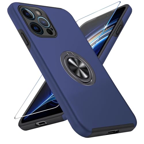 Vaki Handyhülle für iPhone 12 Pro Max Hülle mit Schutzfolie, Schutzhülle Case mit 360° Magnetischer Ring Ständer Kratzfest Fallfestigkeit Stoßfest für iPhone 12 Pro Max Cover (Blau) von Vaki