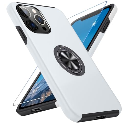 Vaki Handyhülle für iPhone 13 Pro Hülle mit Schutzfolie, Schutzhülle Case mit 360° Magnetischer Ring Ständer Kratzfest Fallfestigkeit Stoßfest für iPhone 13 Pro Cover (Silber) von Vaki
